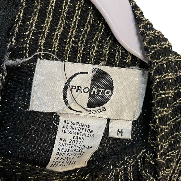 Pronto Moda Mock Neck Sweater Women's Medium Black Gold Metallic VTG Cozy Casual - Picture 7 of 13